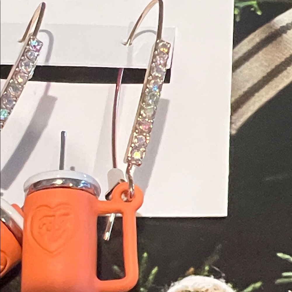 Betsey Johnson Orange Tumbler Style Dangle Earrings - Picture 3 of 4